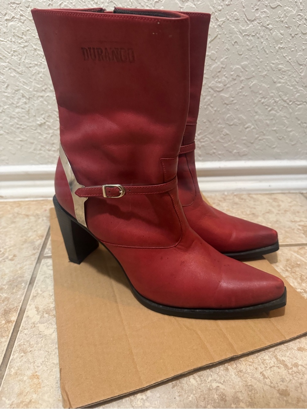 Vintage Y2K Durango Women's Red Leather Mid-Calf Heeled Boots